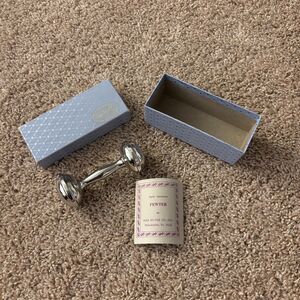 Vintage Web Pewter Baby Rattle Shaker Double Barbell Style Lead Free NIB